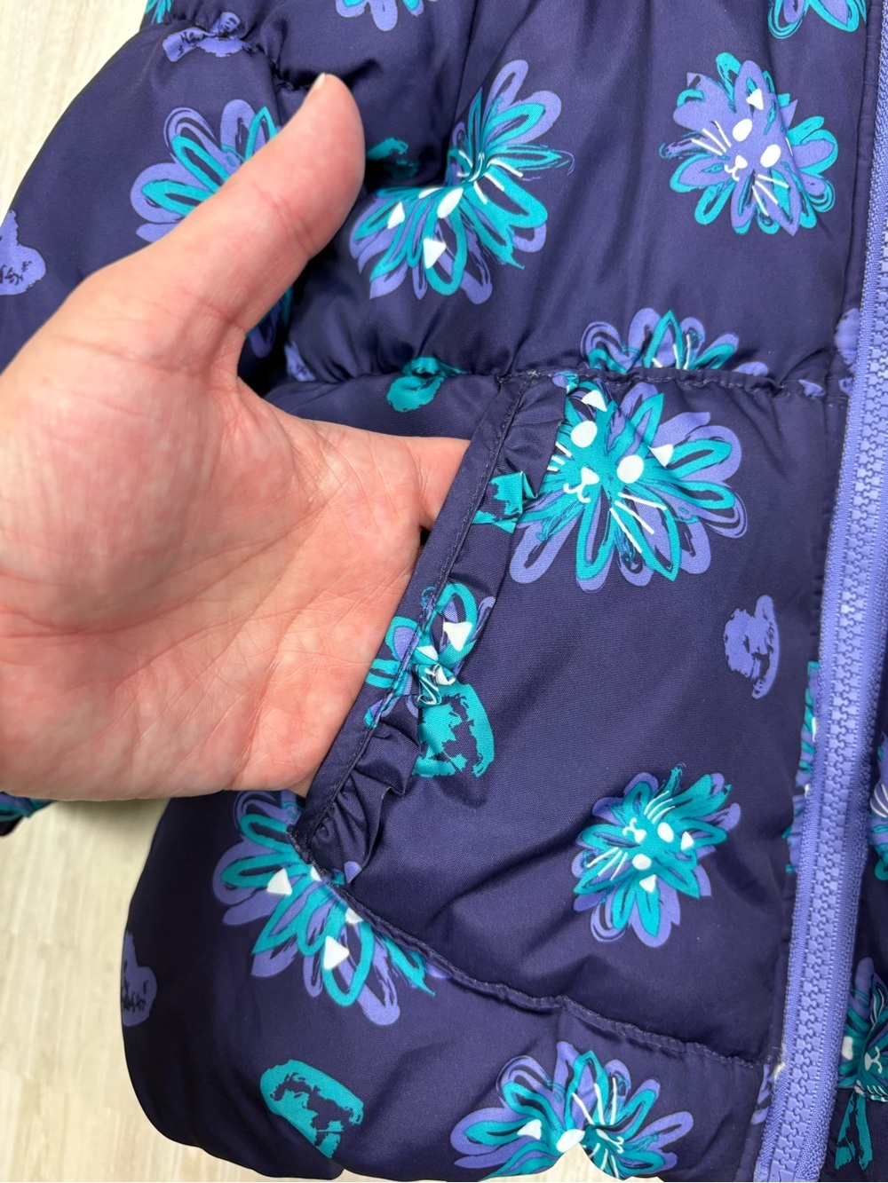 London Fog Purple & Teal Floral Fleece-Lined Jacket Size 4 EUC Front Pockets - Picture 3 of 6